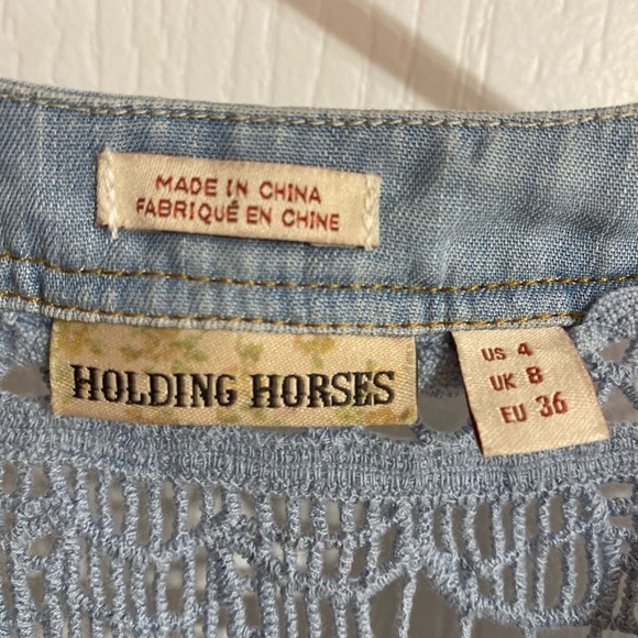 Anthropologie Holding Horses Chambray Crochet Buttoned Sleeveless Blue Top Size4 - Picture 13 of 15